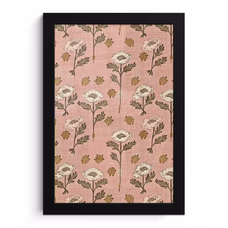 Poster met lijst - Roze - Bloemen - Vintage - Textuur — 1