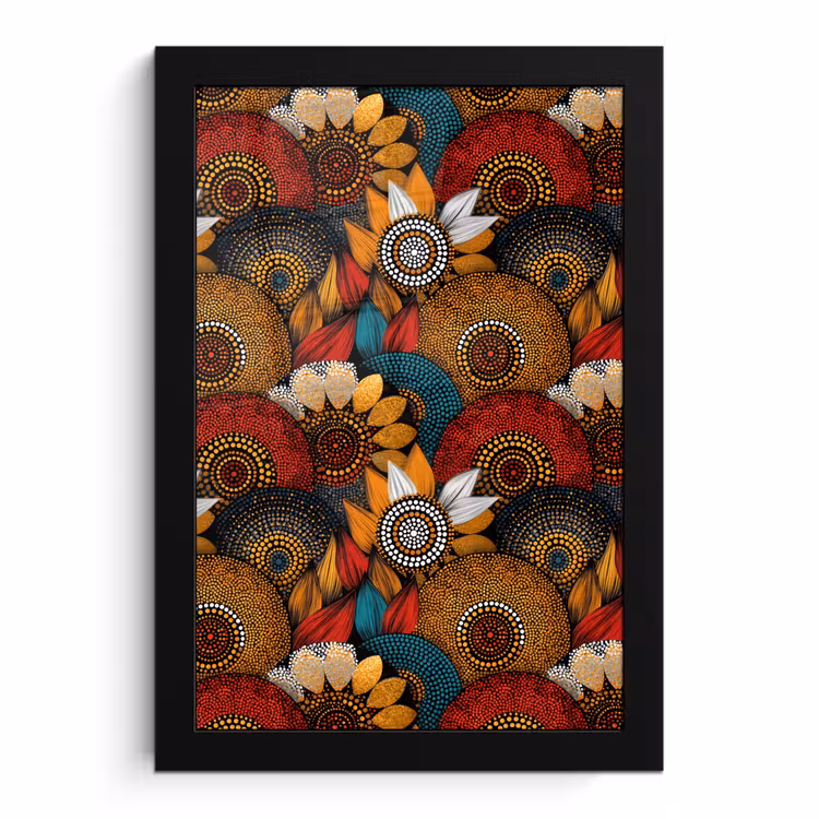 Poster met lijst - Kleurrijk - Aboriginal - Dot Painting - Botanisch - Patroon — 1