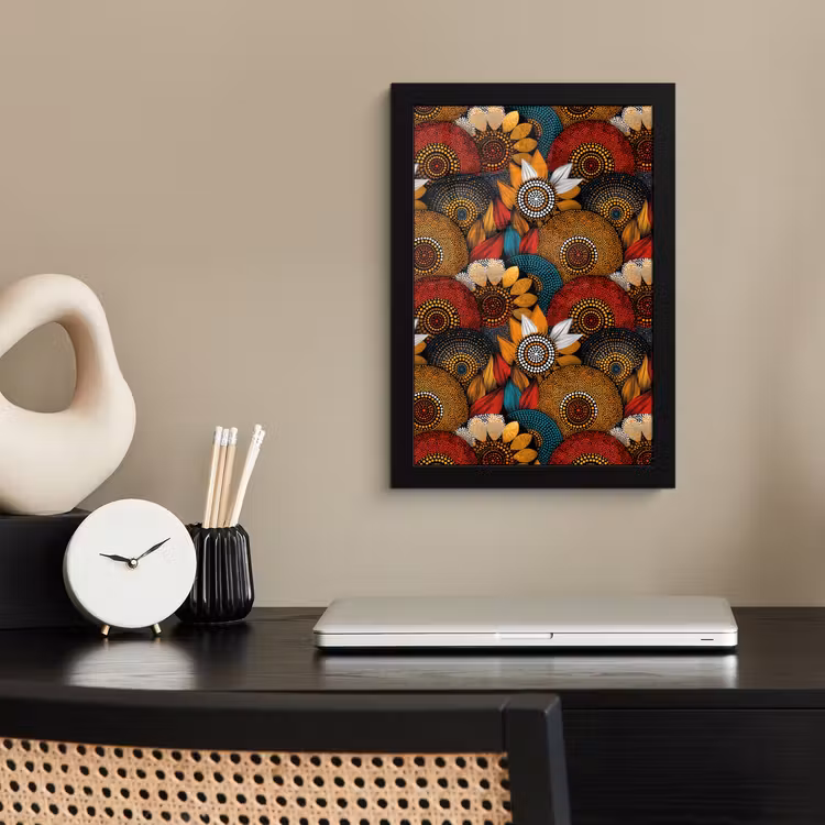 Poster met lijst - Kleurrijk - Aboriginal - Dot Painting - Botanisch - Patroon — 3