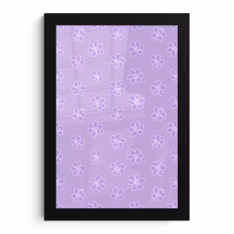 Poster met lijst - Lila - Botanisch - Bloemen - Handgetekend - Patroon — 1