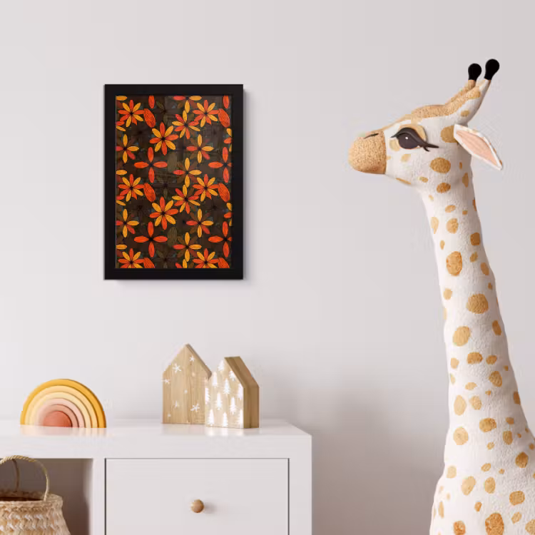 Poster met lijst - Oranje - Retro - Bloemen - Herfst — 5