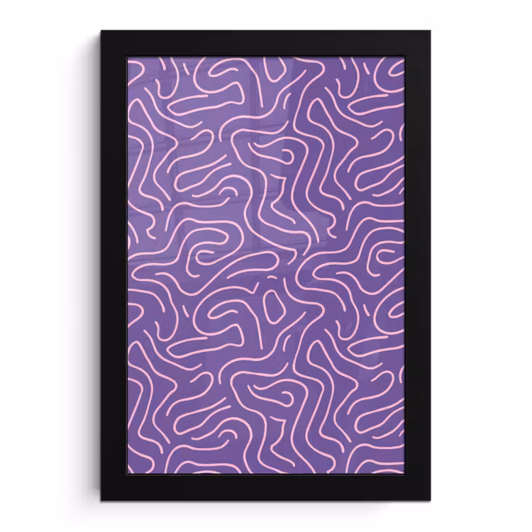 Poster met lijst - Paars - Roze - Abstract - Lijnen - Doolhof - Patroon — 1