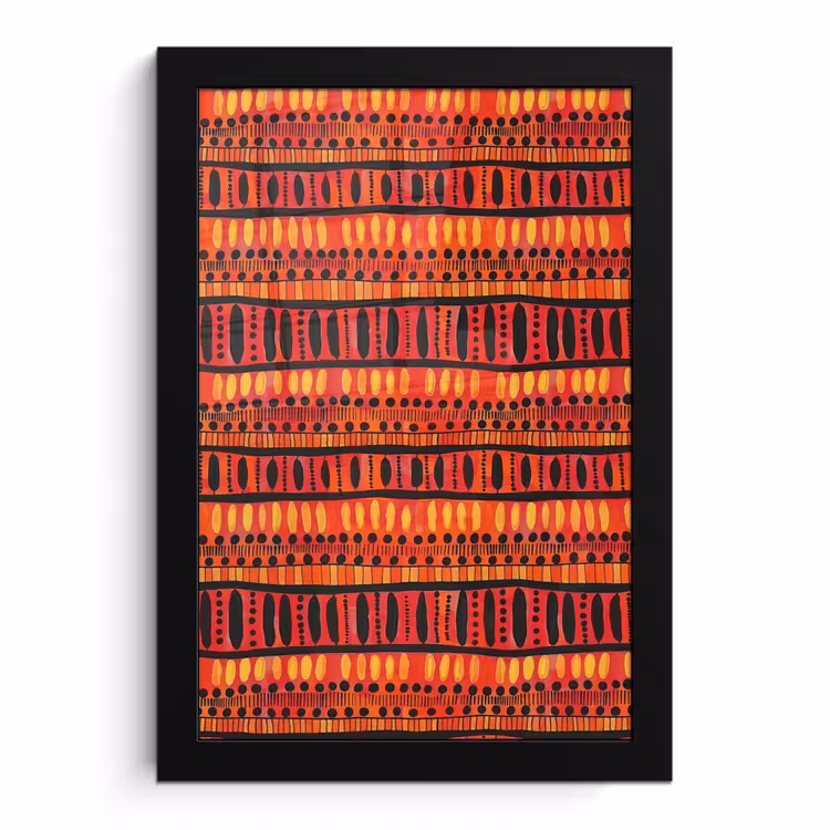 Poster met lijst - Rood - Oranje - Etnisch - Expressief - Patroon — 1