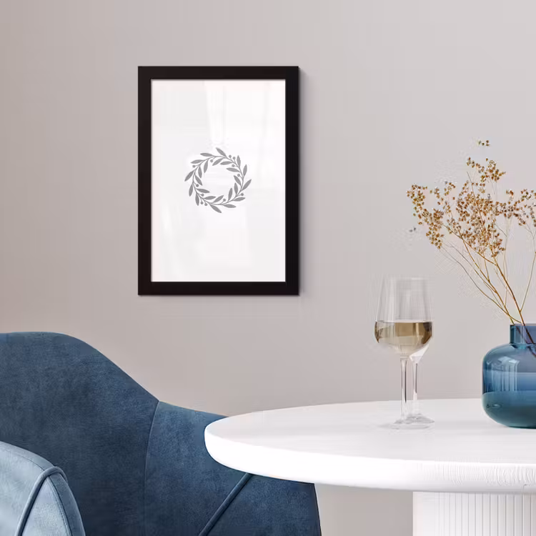 Poster met lijst - Krans - Bladeren - Natuur - Minimalistisch - Grijs — 2