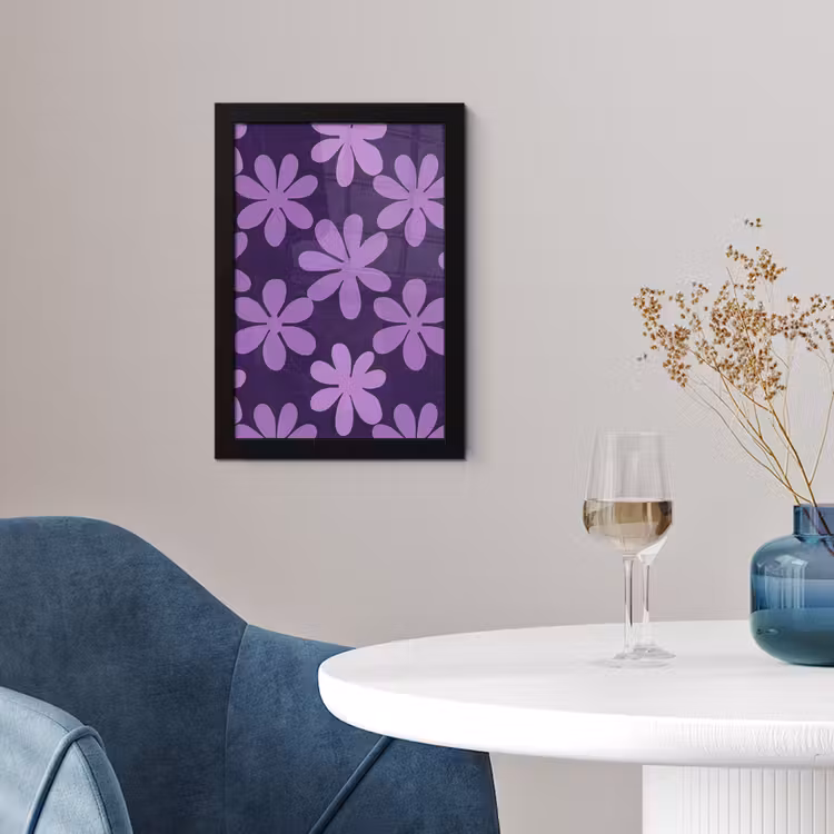 Poster met lijst - Paars - Botanisch - Bloemen - Retro - Patroon — 2