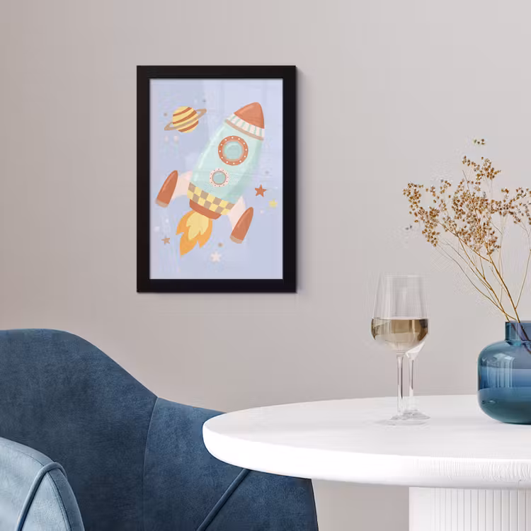 Poster met lijst - Raket - Ruimte - Planeet - Illustratie — 2