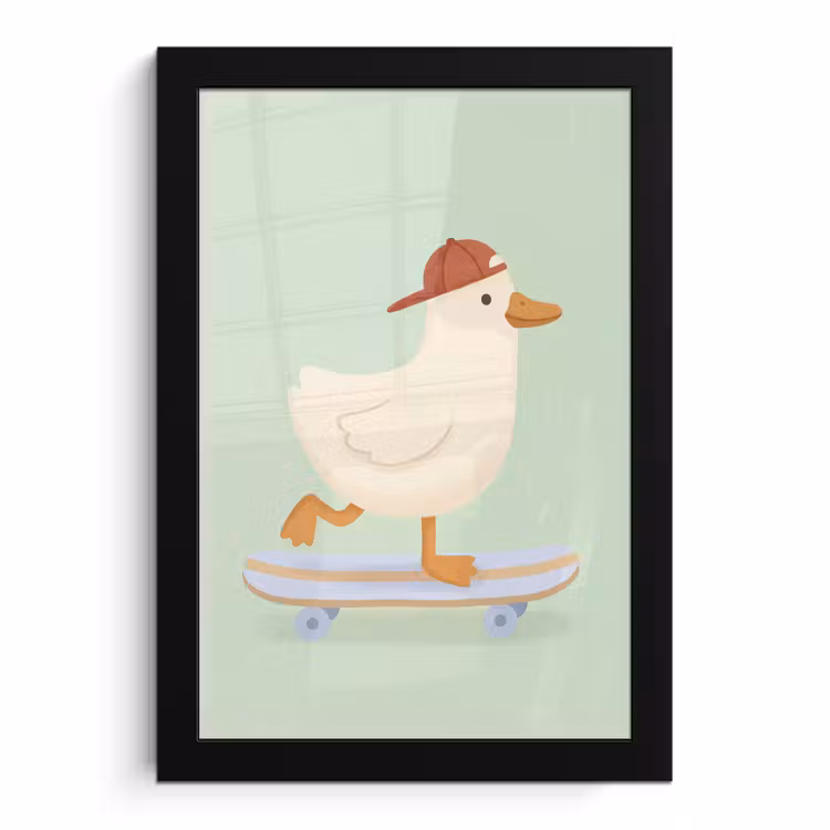 Poster met lijst - Vogel - Skateboard - Dieren - Cartoon - Speels — 1