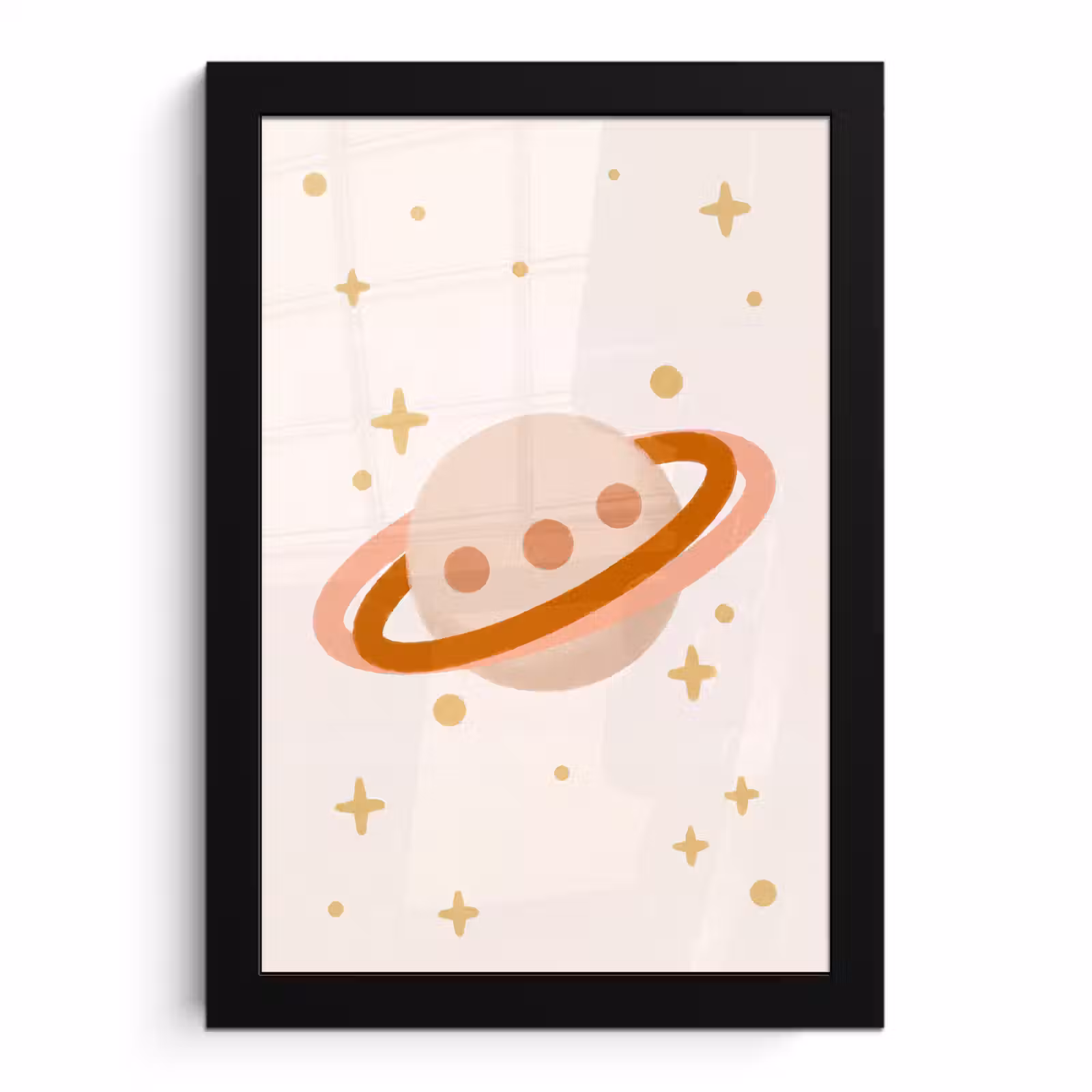 Poster met lijst - Planeet - Ringen - Ruimte - Illustratie - Beige — 1