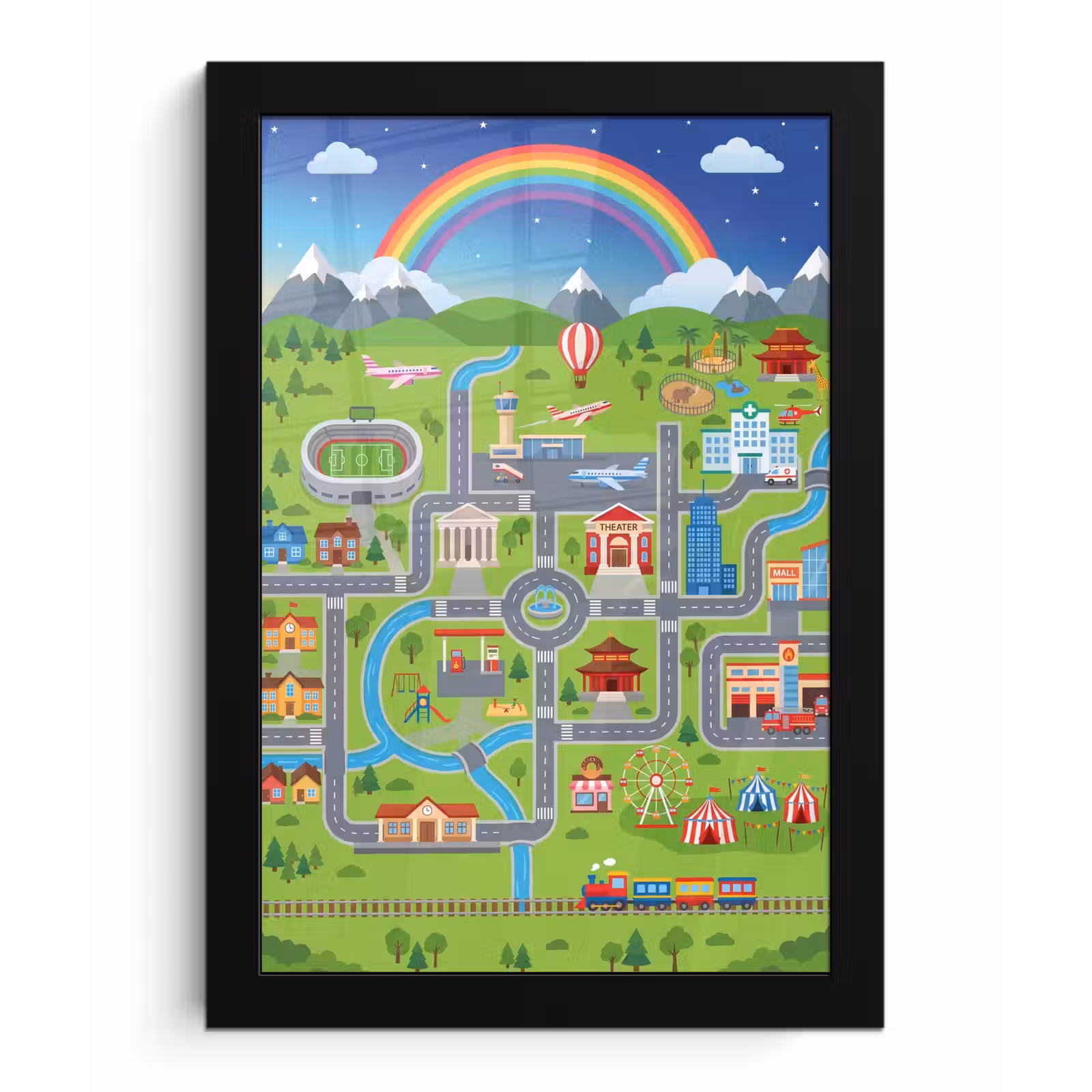 Poster met lijst - Stad - Plattegrond - Cartoon — 1