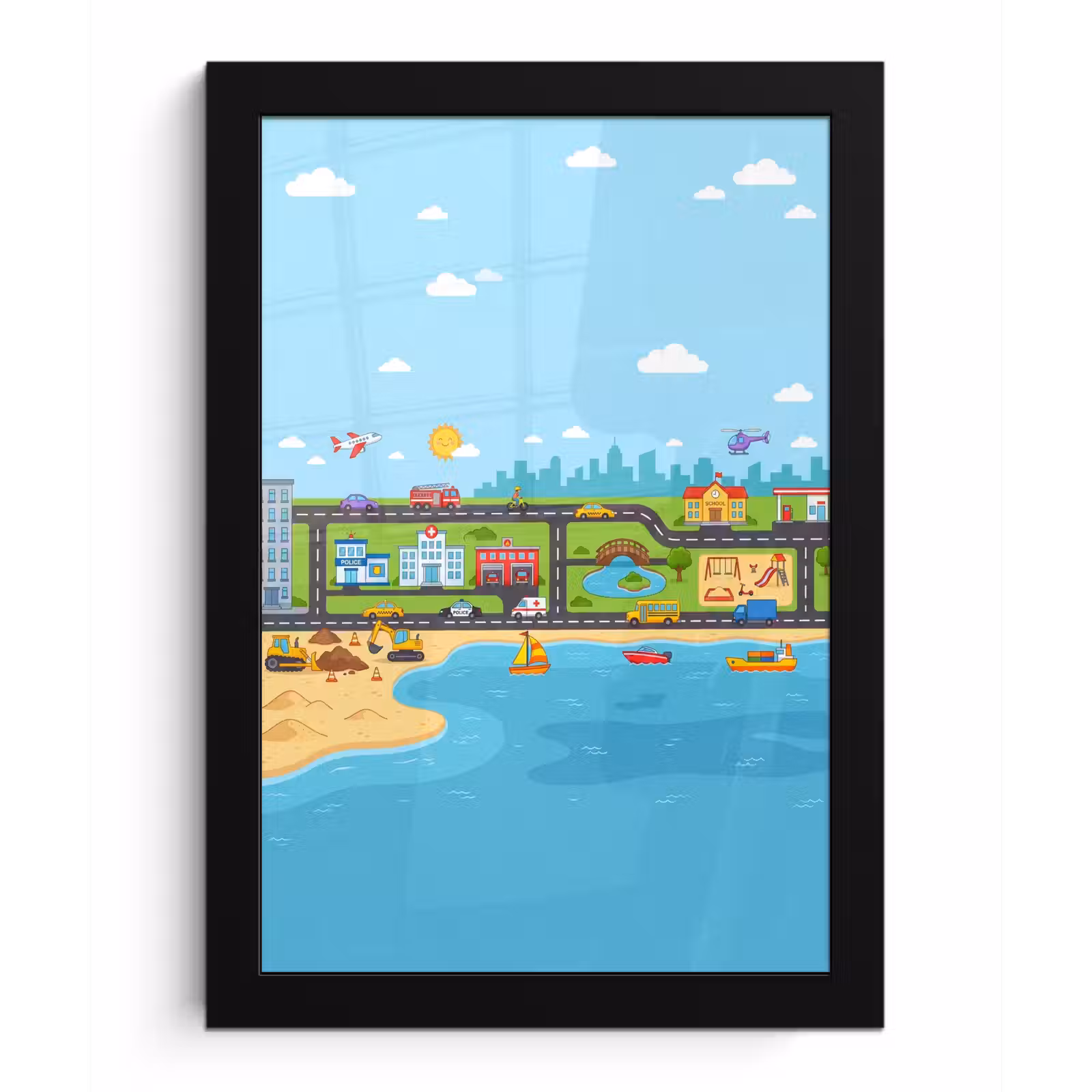 Poster met lijst - Stad - Verkeer - Cartoon — 1