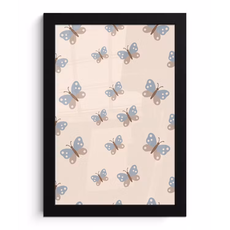 Poster met lijst - Insect - Vlinderpatroon - Abstract - Blauw - Beige — 1