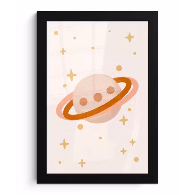 Poster met lijst - Planeet - Ringen - Ruimte - Illustratie - Beige — 1