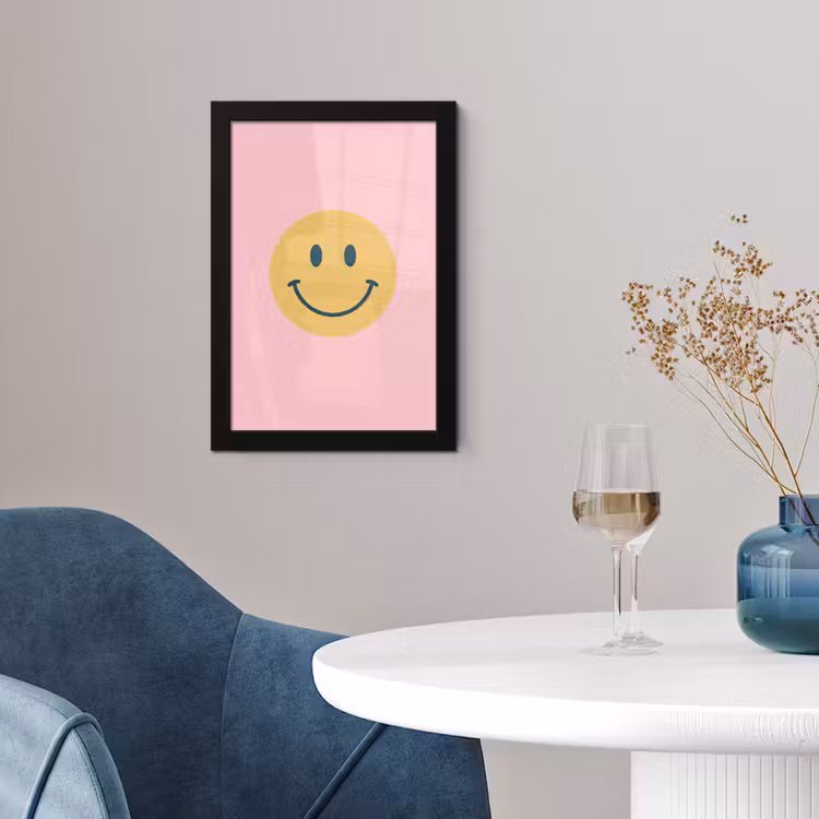 Poster met lijst - Smiley - Geel - Roze - Symbool - Minimalistisch — 2
