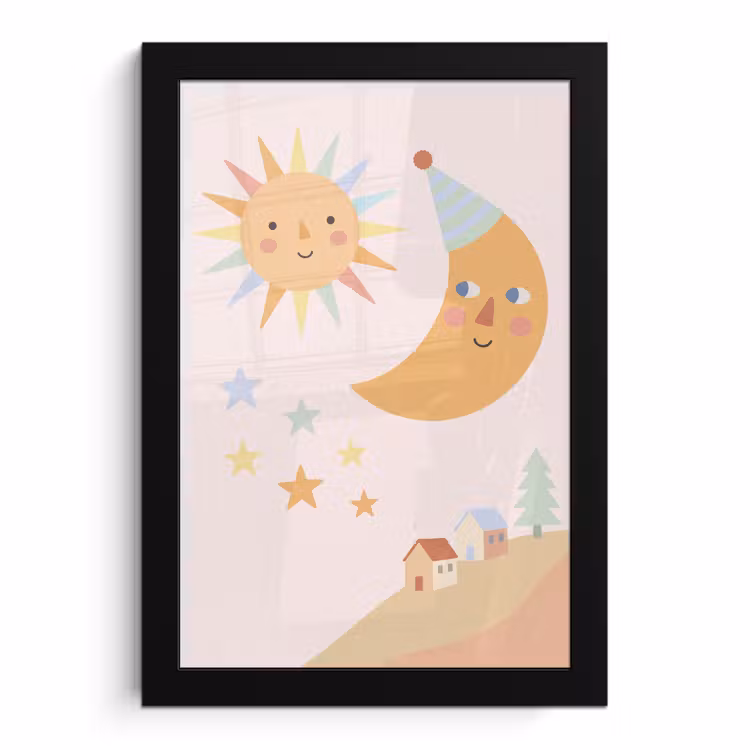 Poster met lijst - Zon - Maan - Sterren - Kinderkamer - Pastel — 1