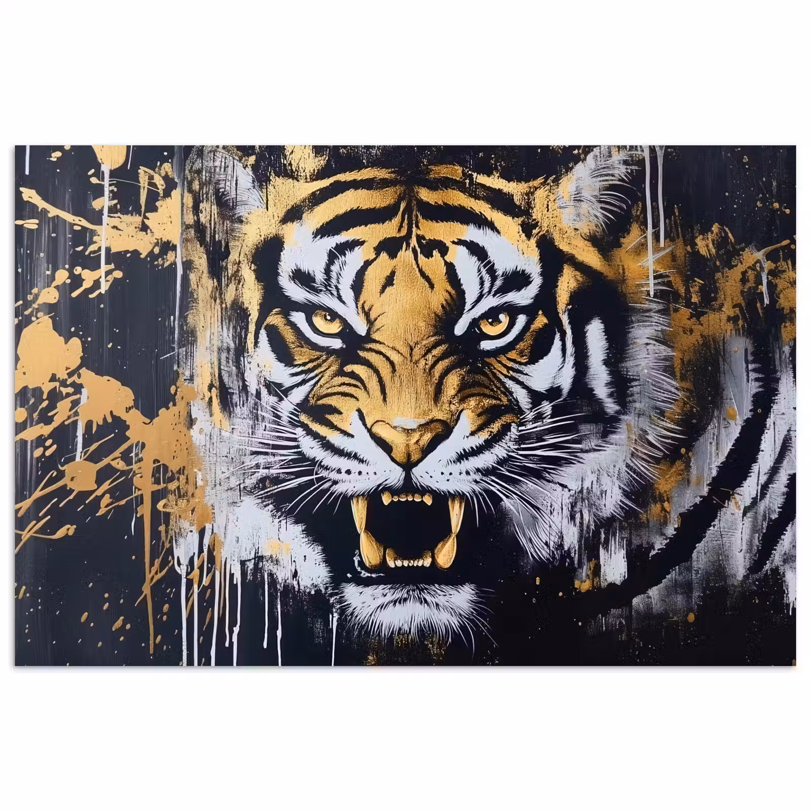 Poster - Tijger - Verfspatten - Goud — 1