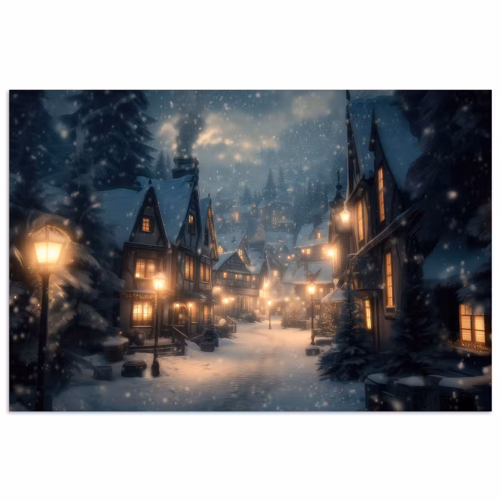 Poster - Winterdorp - Sneeuw - Donker — 1