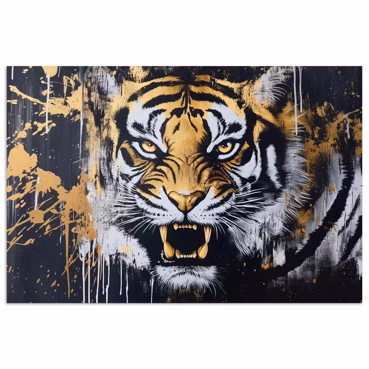 Poster - Tijger - Verfspatten - Goud — 1