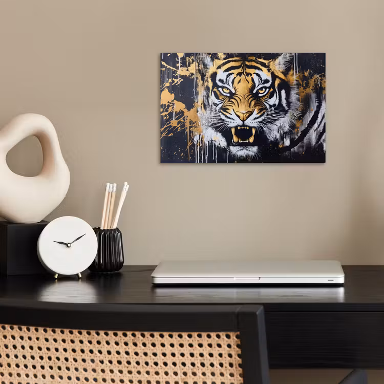 Poster - Tijger - Verfspatten - Goud — 2