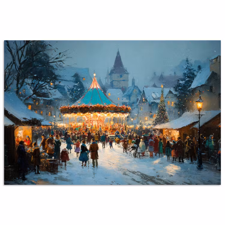 Poster - Winterkermis - Dorp - Kleurrijk — 1