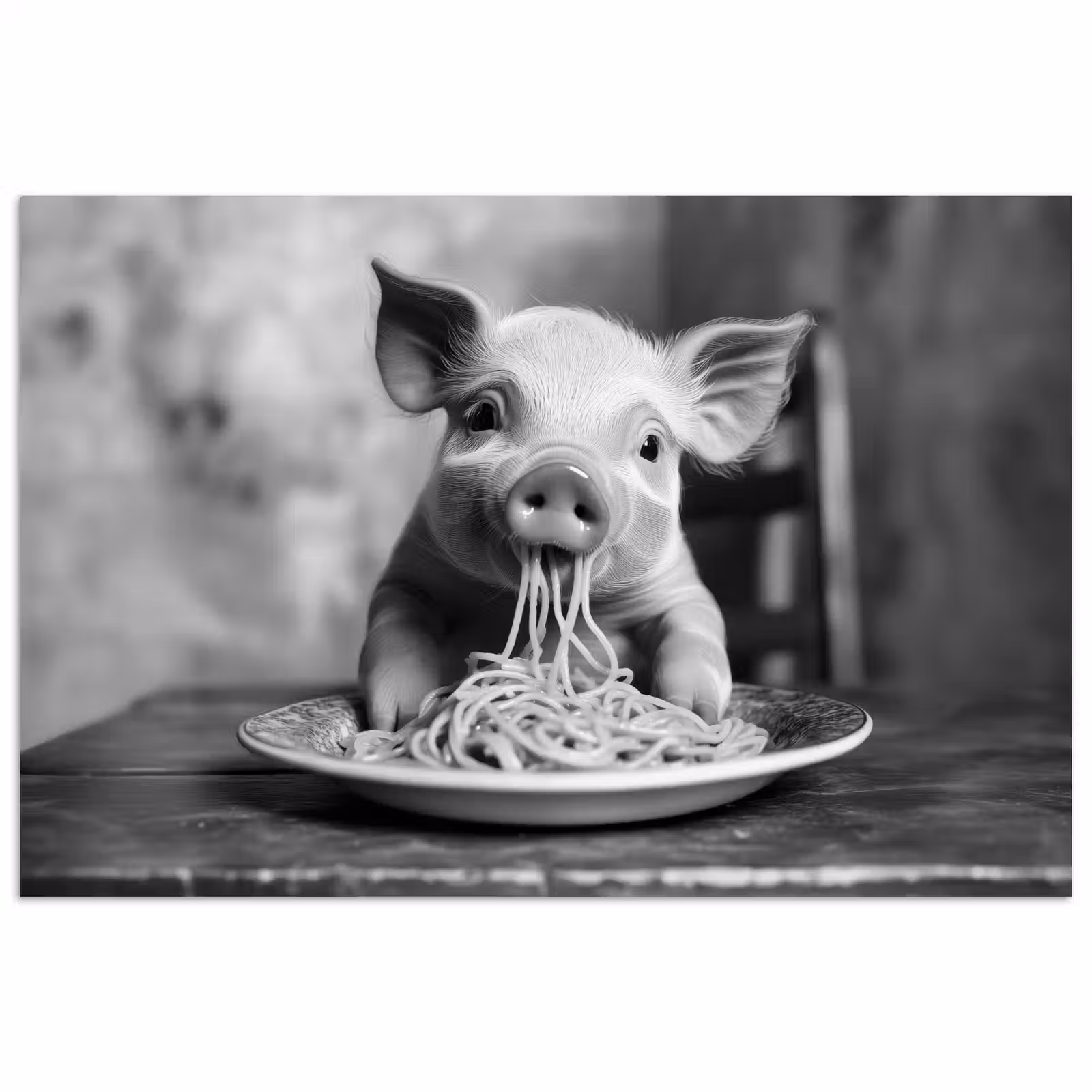 Poster - Varken - Schattig - Spaghetti - Zwart wit - Dier — 1