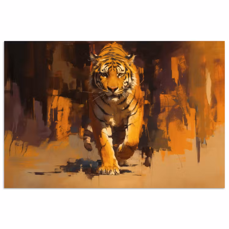 Poster - Tijger - Geschilderd - Oranje - Penseelstreken — 1