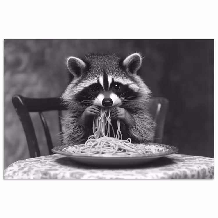 Poster - Wasbeer - Cute - Pasta - Tafelkleed - Zwart - Wit — 1