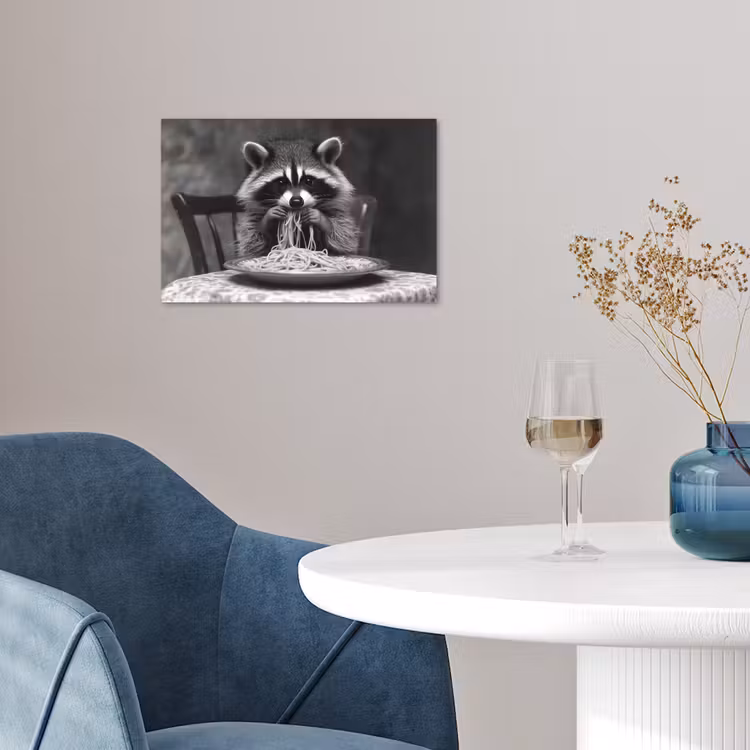 Poster - Wasbeer - Cute - Pasta - Tafelkleed - Zwart - Wit — 4