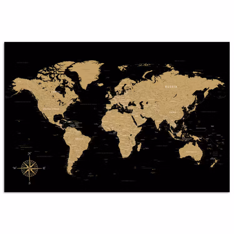 Poster - Wereldkaart - Beige - Zwart — 1