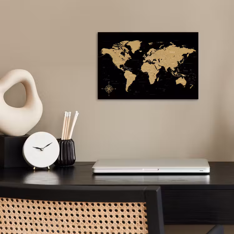 Poster - Wereldkaart - Beige - Zwart — 2