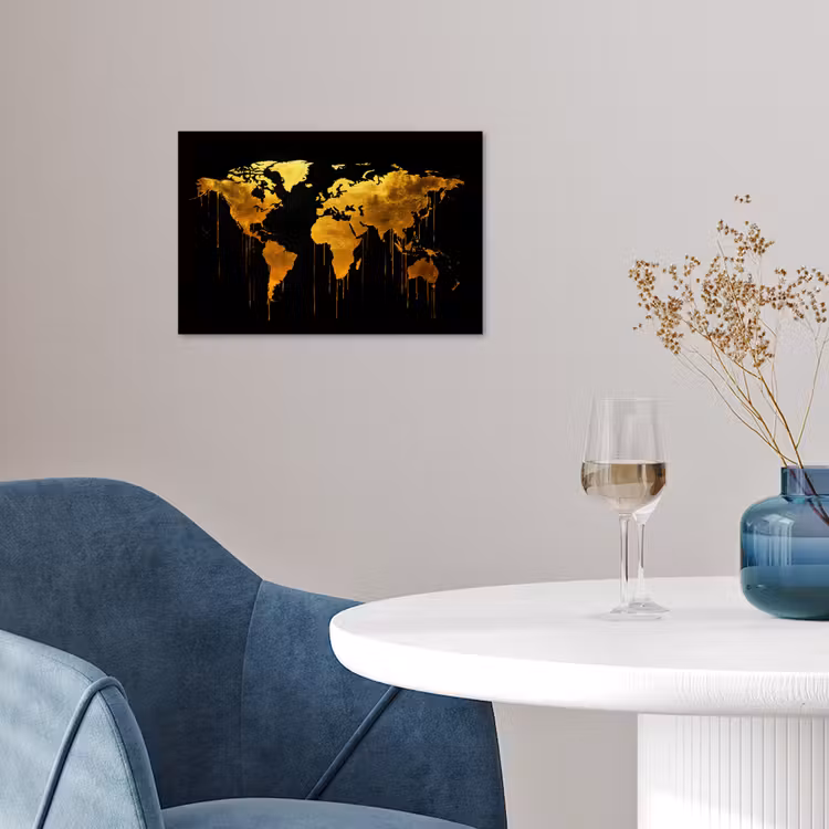 Poster - Wereldkaart - Goud - Druipen - Zwart — 4