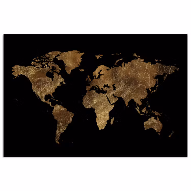 Poster - Wereldkaart - Goud - Luxe - Aarde - Zwart — 1
