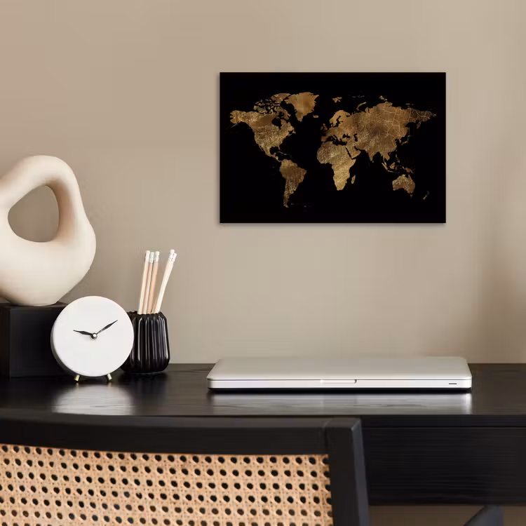 Poster - Wereldkaart - Goud - Luxe - Aarde - Zwart — 2