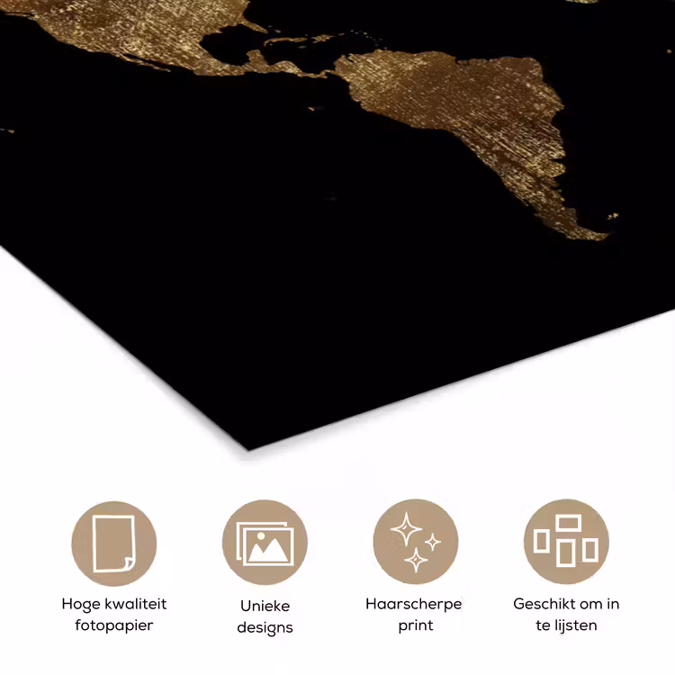 Poster - Wereldkaart - Goud - Luxe - Aarde - Zwart — 5