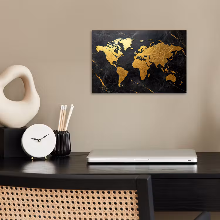 Poster - Wereldkaart - Goud - Marmer — 2