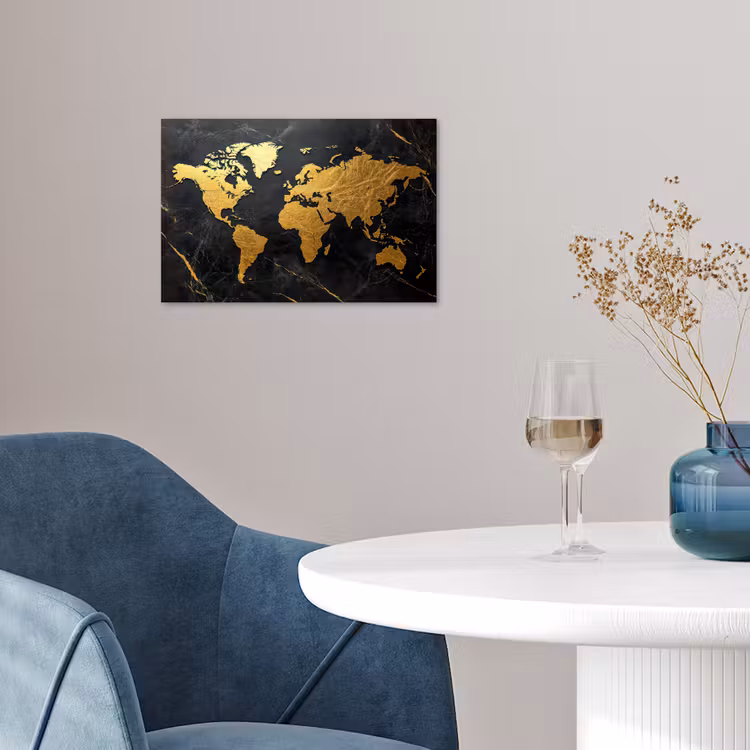 Poster - Wereldkaart - Goud - Marmer — 4