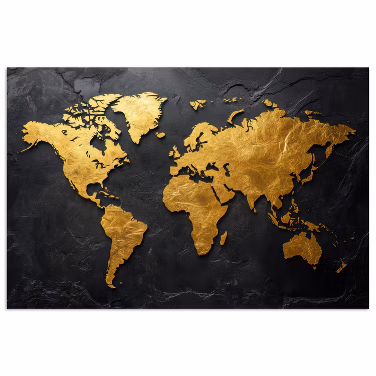 Poster - Wereldkaart - Goud - Steen — 1