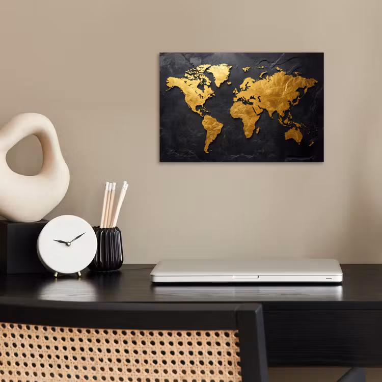 Poster - Wereldkaart - Goud - Steen — 2