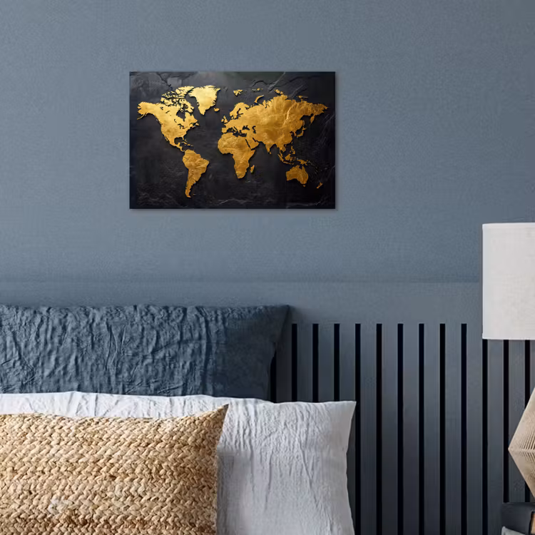 Poster - Wereldkaart - Goud - Steen — 3