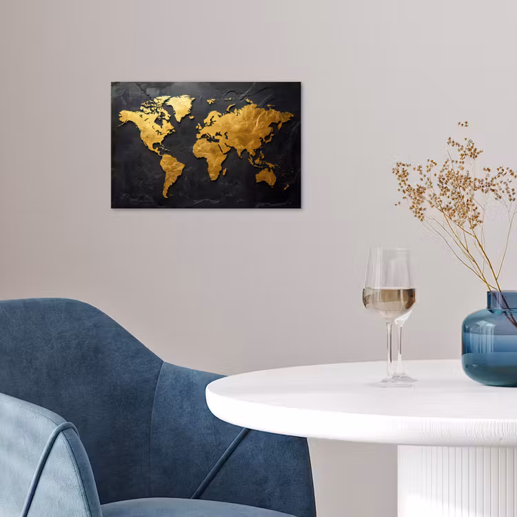 Poster - Wereldkaart - Goud - Steen — 4