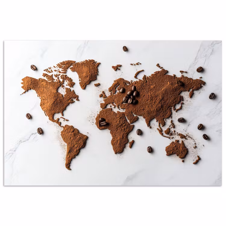 Poster - Wereldkaart - Koffie - Marmer — 1