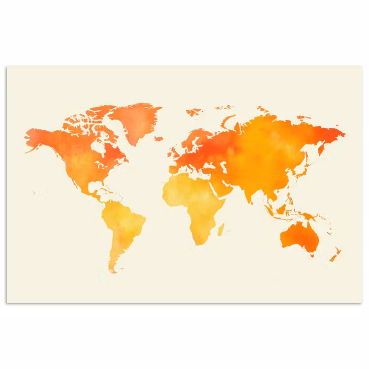 Poster - Wereldkaart - Oranje - Kleurrijk — 1