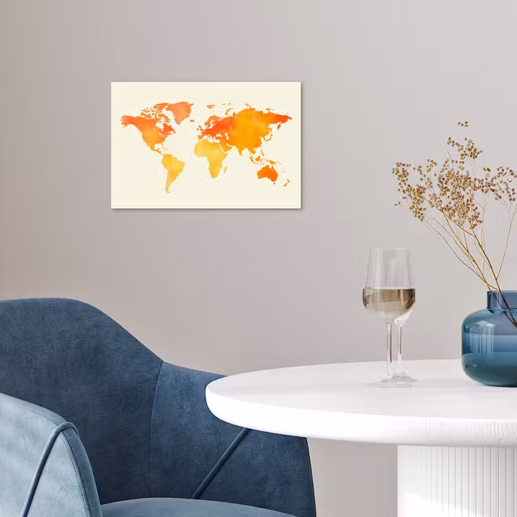 Poster - Wereldkaart - Oranje - Kleurrijk — 4