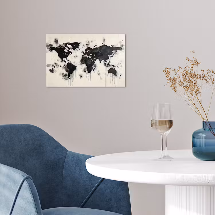 Poster - Wereldkaart - Zwart - Inkt — 4