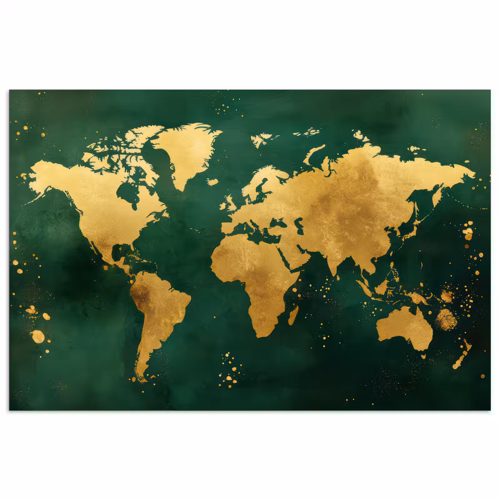 Poster - Wereldkaart - Groen - Goud — 1