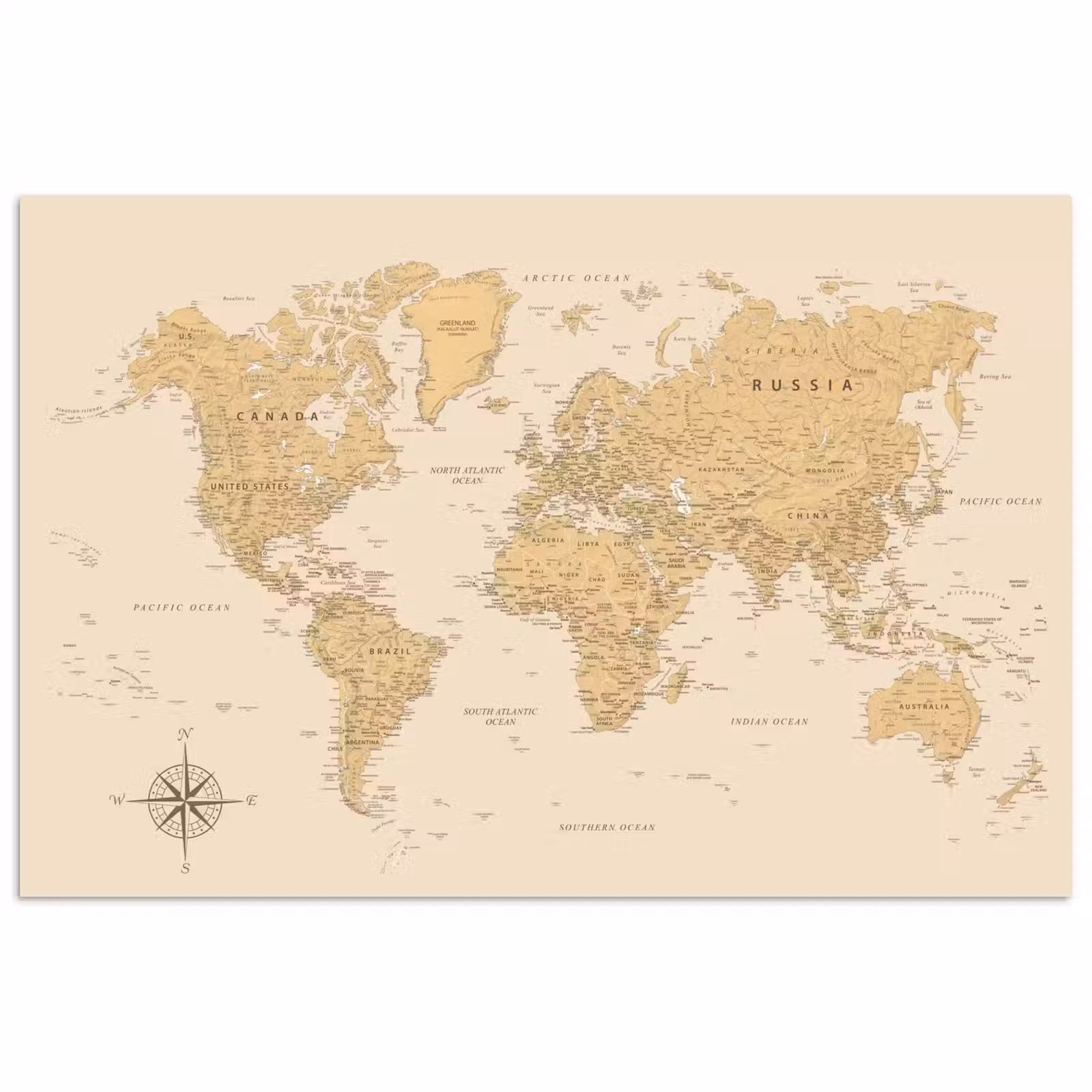 Poster - Wereldkaart - Realistisch - Beige — 1
