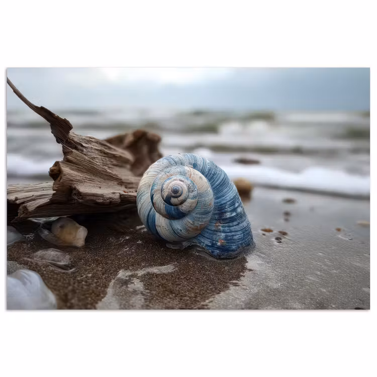 Poster - Schelp - Strand - Blauw - Zee — 1