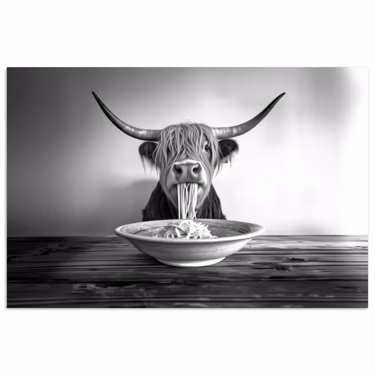 Poster - Schotse Hooglander - Spaghetti - Dieren - Zwart wit — 1