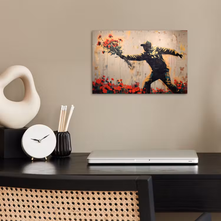 Poster - Street art - Man - Bloemen - Rood - Graffiti - Banksy — 2