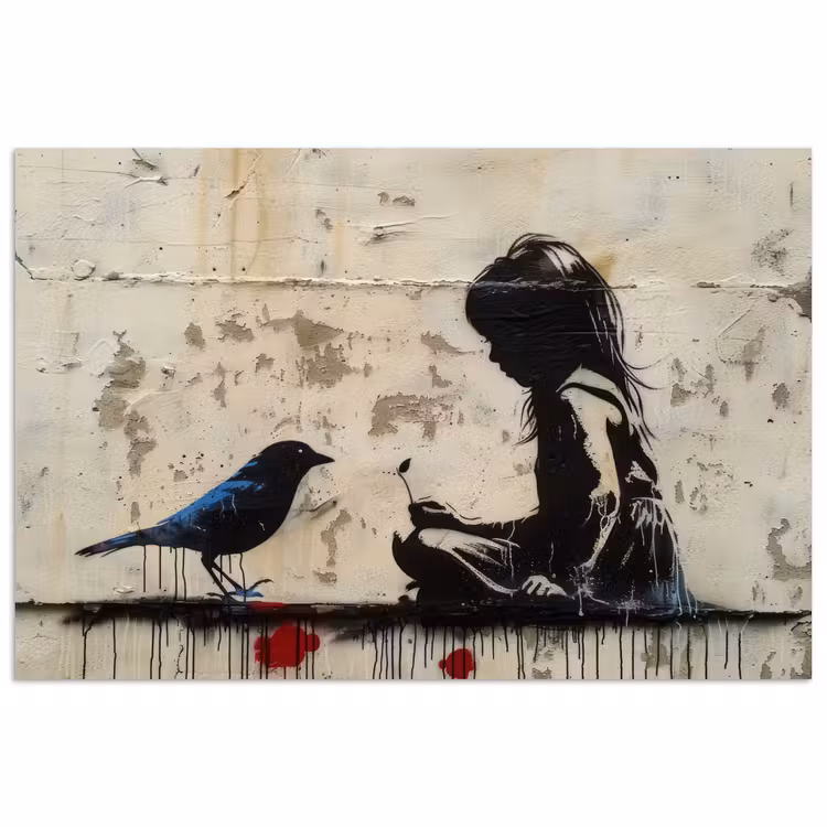 Poster - Street art - Meisje - Vogel - Graffiti - Banksy — 1