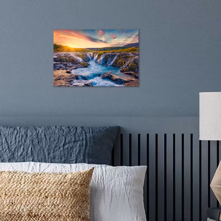 Poster - Waterval - Planten - Mos - Landschap - Zonsondergang - Rots — 3